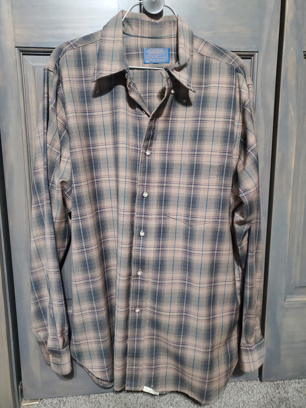 Pendleton Plaid Button-Down Shirt in Blue and Tan